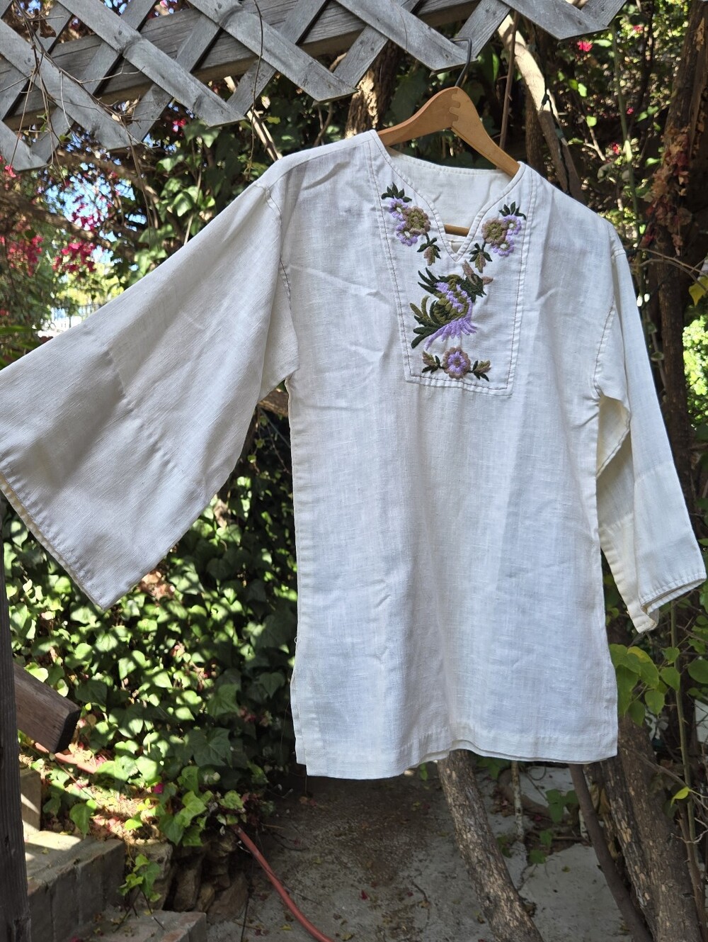 Vintage 70s Ivory Hippie Blouse Embroidery  XS S